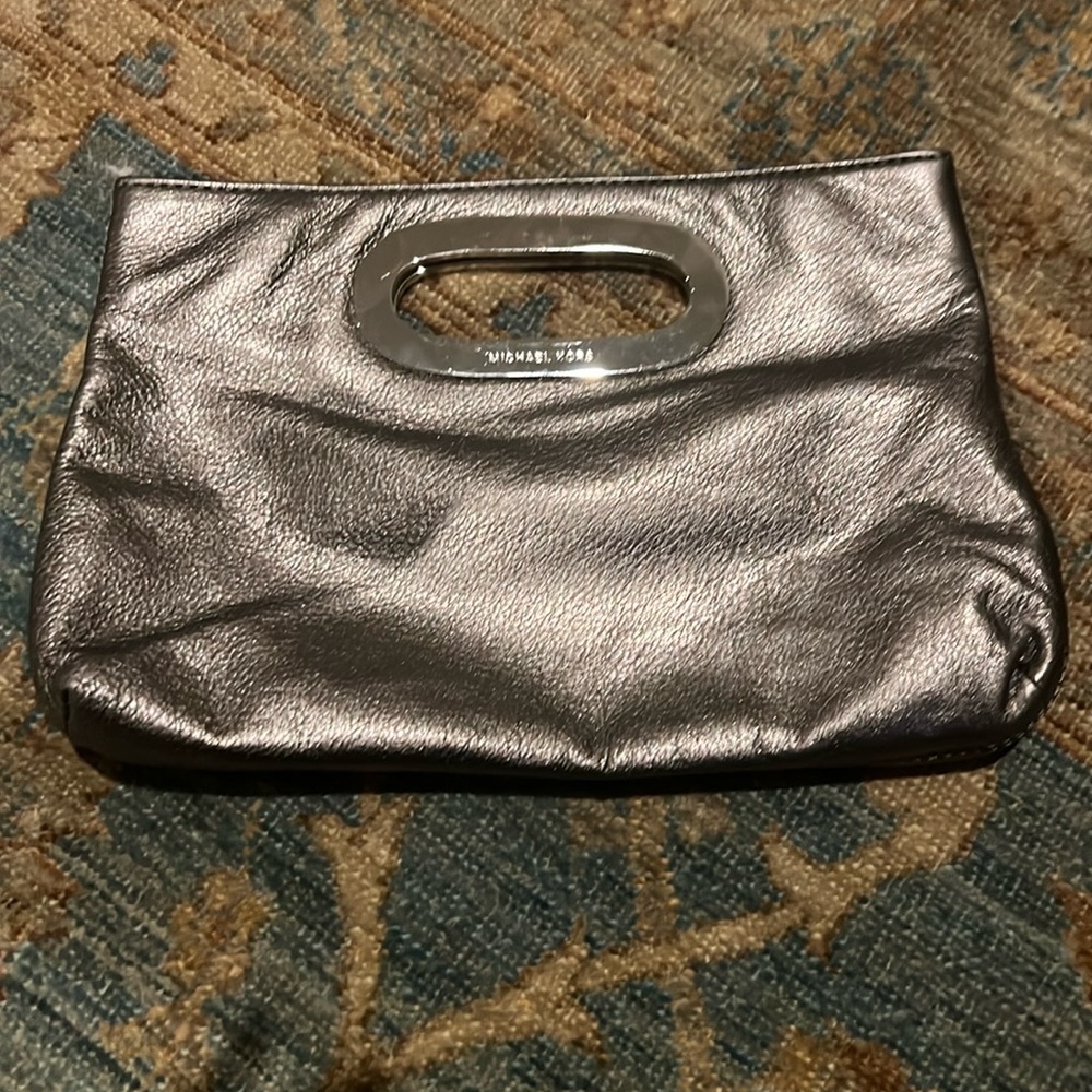 Michael Kors silver metallic Berkley Clutch. BRAND NEW.